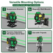 Gisam Laser Level with Tripod , 4x360° Self-Leveling Green Cross Line 4D Laser Tool with Remote Control, Magnetic Bracket & 2* 4800mAh Battery