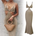 thumbnail image 3 of Vestidos largos de punto con tirantes finos y escote halter sin espalda para mujer 2XL, 3 of 9
