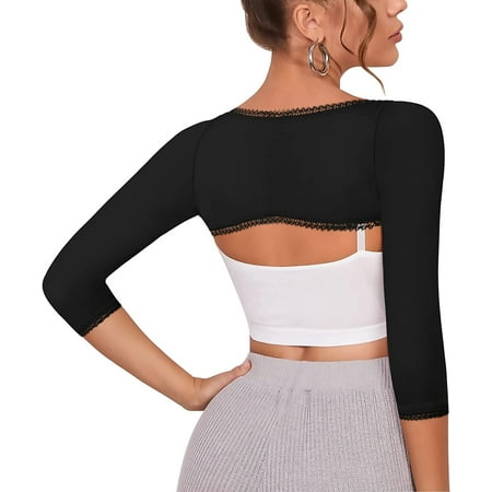 

CtriLady Women s Upper Arm Compression Shaper Post Surgery Slimmer Shapewear Long Sleeves Posture Corrector Tops(Black Medium)