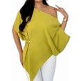 thumbnail image 2 of Women's Off Shoulder Asymmetrical Tops Dressy Dolman Sleeve Ruched Going Out Blouse Dress Top Matcha Green L, 2 of 9