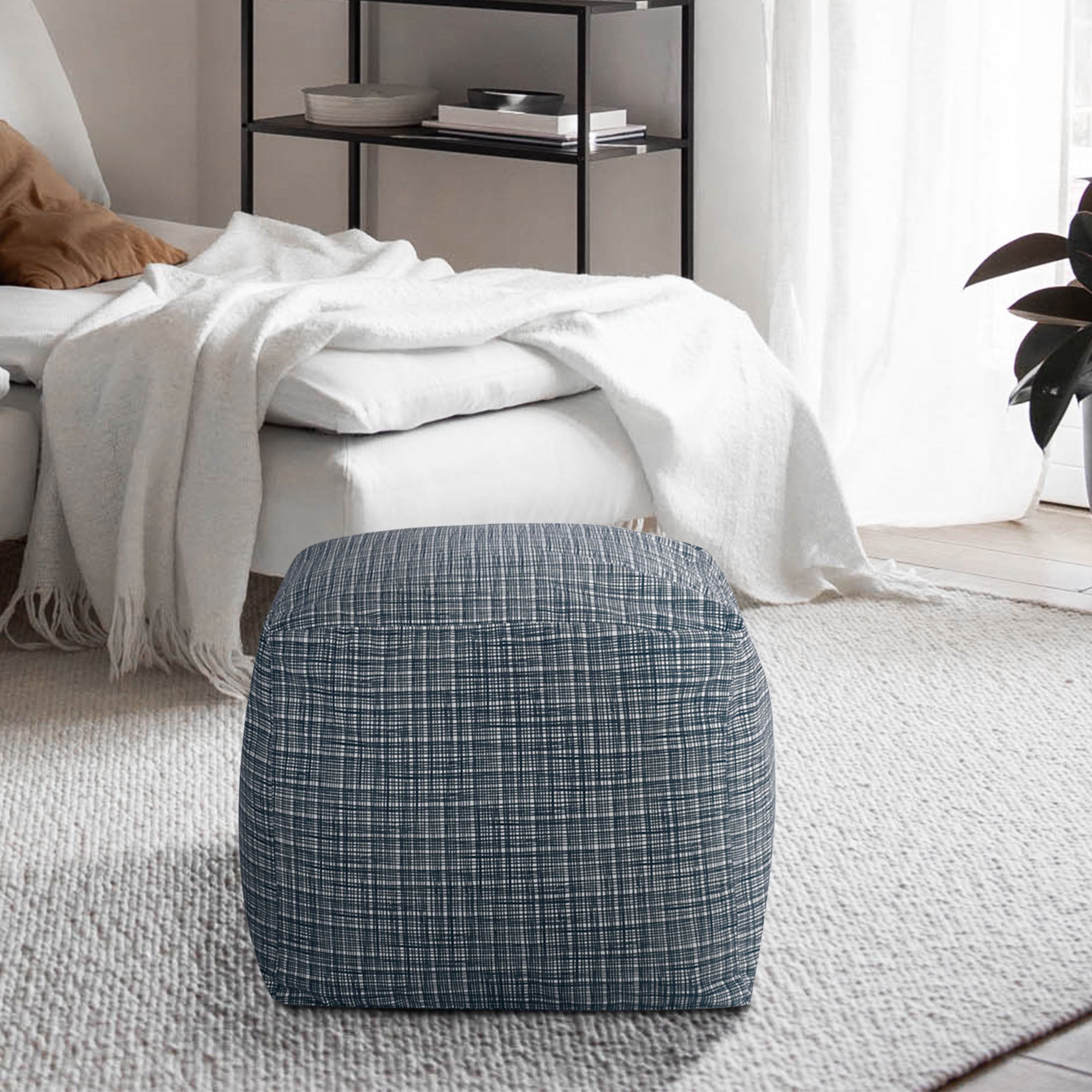 Castle Place 24" Velvet Pouf, Indigo Dye