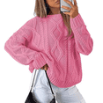 thumbnail image 3 of Chandails à Col Rond en Tricot Torsadé Surdimensionnés pour Femmes Rose G, 3 of 6
