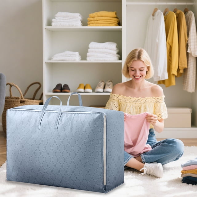 Bolsa de almacenamiento resistente tamaño sobredimensionada 31,5x11,8x23,6 pulgadas – Asas reforzadas, doble cremallera, tela impermeable, ahorro de espacio, organizador plegable para ropa, colcha
