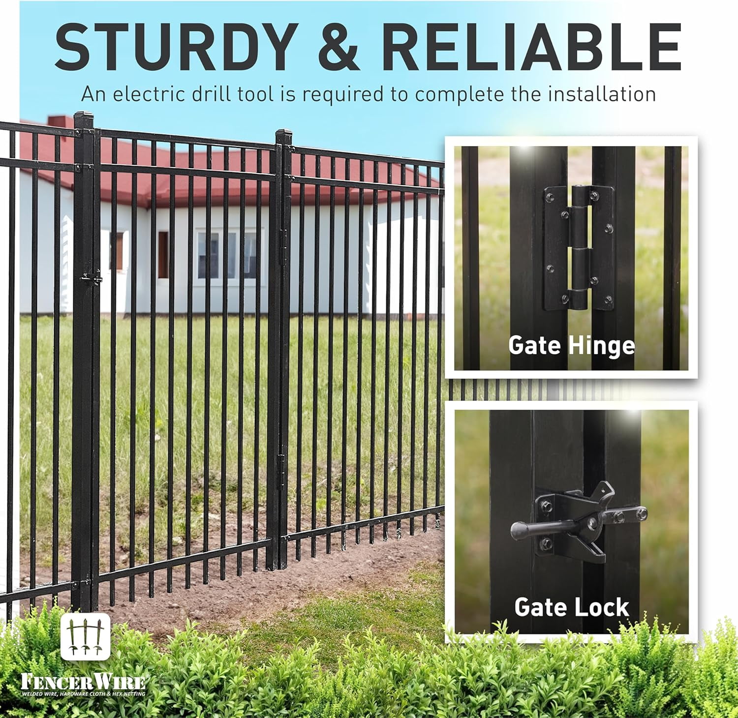 Fencer Wire Heavy Duty Flat Top Fence Gate, 6FT Height x 4FT Width Outdoor Fence Gate, Outdoor Anti-Rust Metal Steel Gate for Fencing Barrier, Decorative Garden Gate for Residential, Yard, Pool,Patio