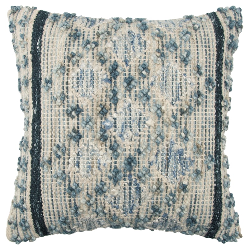 Rizzy Home Geometric Hand Woven Wool Decorative Throw Pillow Cover, 20'x20', Teal/Ivory
