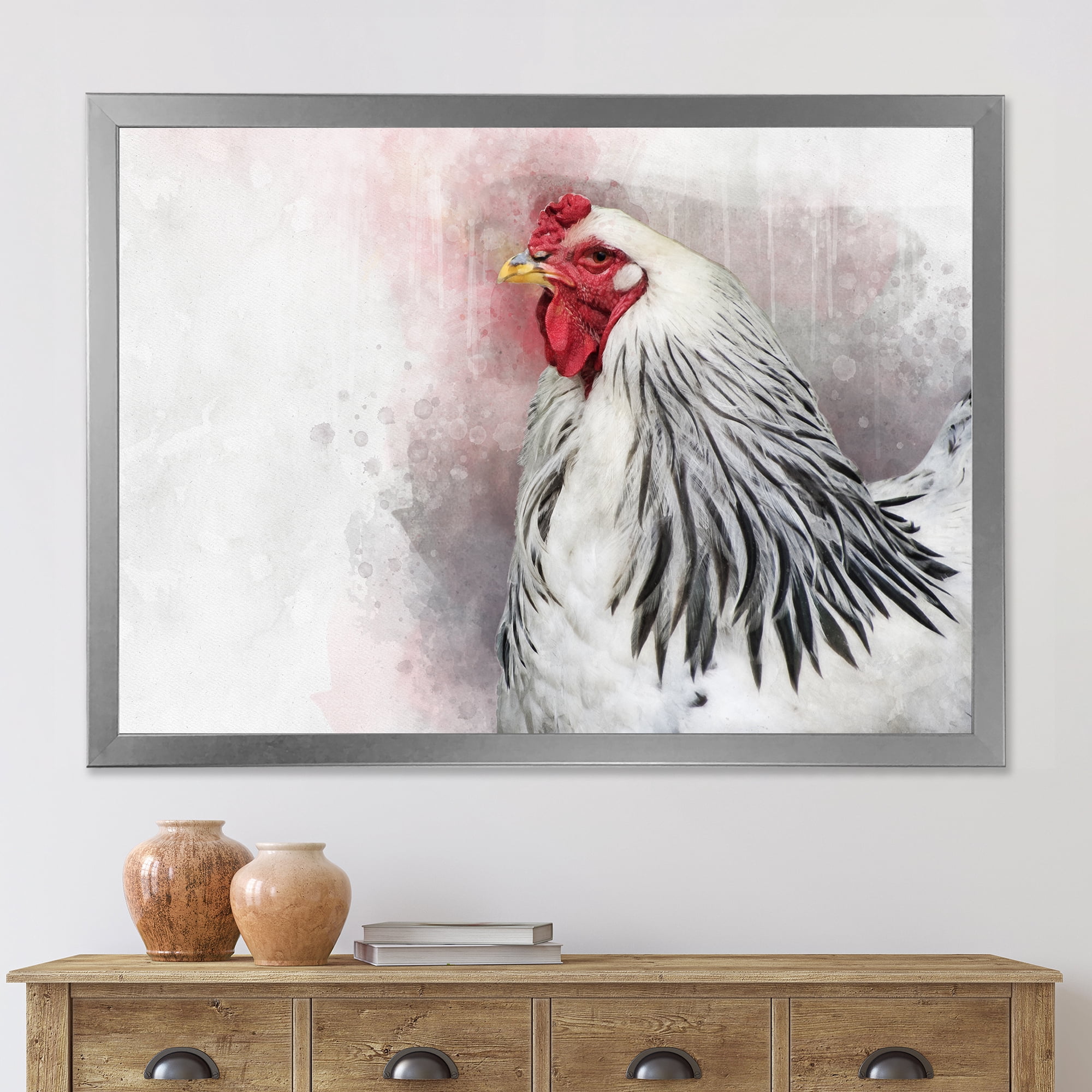 Designart 'Close Up Of White Columbia Brahma Rooster Bird' Traditional Framed Art Print