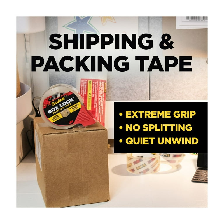 Box Lock Shipping Packaging Tape with Refillable Dispenser, 3 Box Lock Shipping Packaging Tape with Refillable Dispenser, 3