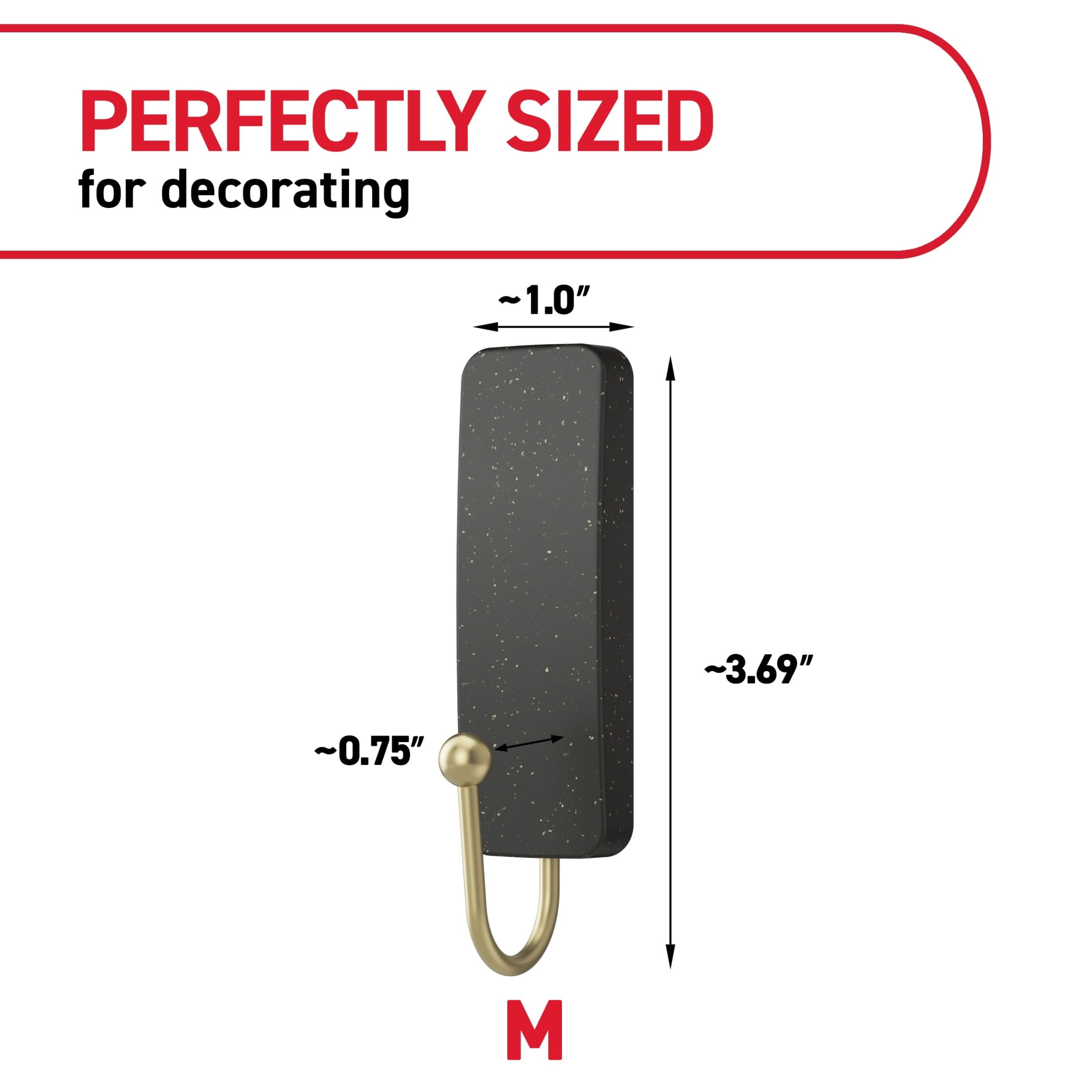 Command Medium Decorative Hooks, Slate Speckle, Holds 3 lbs., 2 Wall Hooks, 4 Strips