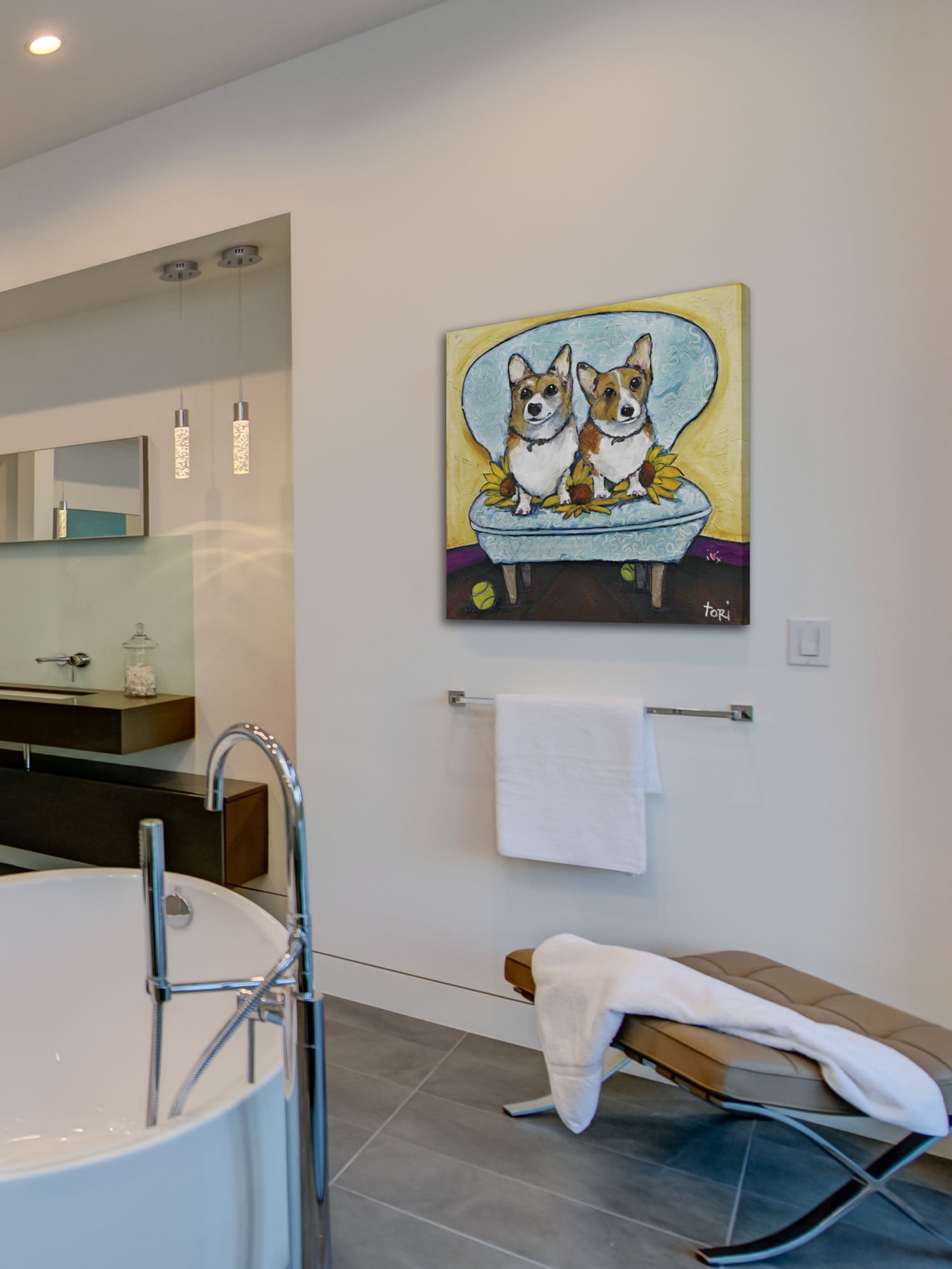 Marmont Hill "Corgi's In Chai" by Tori Campisi Painting Print on Canvas