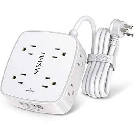 6 Ft Surge Protector Power Strip - 8 Widely Outlets with 4 USB Ports, 3 Side Outlet Extender with 6 Feet Extension