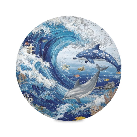 JLWWHD Oceanic Theme Round Placemats Set of 6 Heat Resistant Washable Kitchen Table Decorations 15.4in