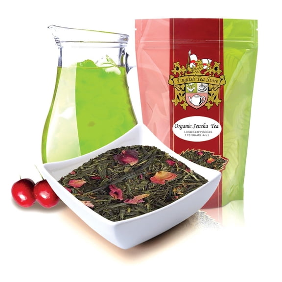 English Tea Store Sencha Kyoto Cherry Rose Green Tea Organic Loose Leaf Pouch 1-Count 4 Ounce