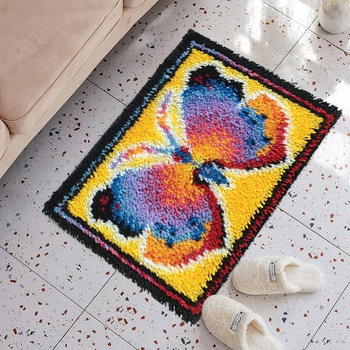 Latch Hook Rug Kits Embroidery DIY Bufferfly Pattern Crochet Needlework Crafts for Adults and Kids Beginners 20"x 15"
