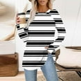thumbnail image 2 of UTSJKR Long Sleeve Shirts for Women Plus Size Spring Round Neck Thumb Hole Tunics Tops Striped Oversized Blouse Dressy Casual Black XXL, 2 of 5