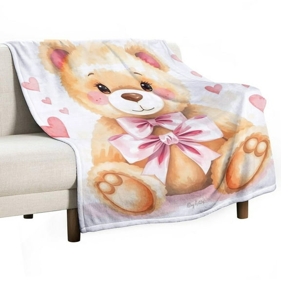 NIANHE Pink element teddy bear blanket, comfortable and soft, warm casual blanket, printed design, winter sofa dormitory home decoration, must-have travel product. Size is 60x80 inches.