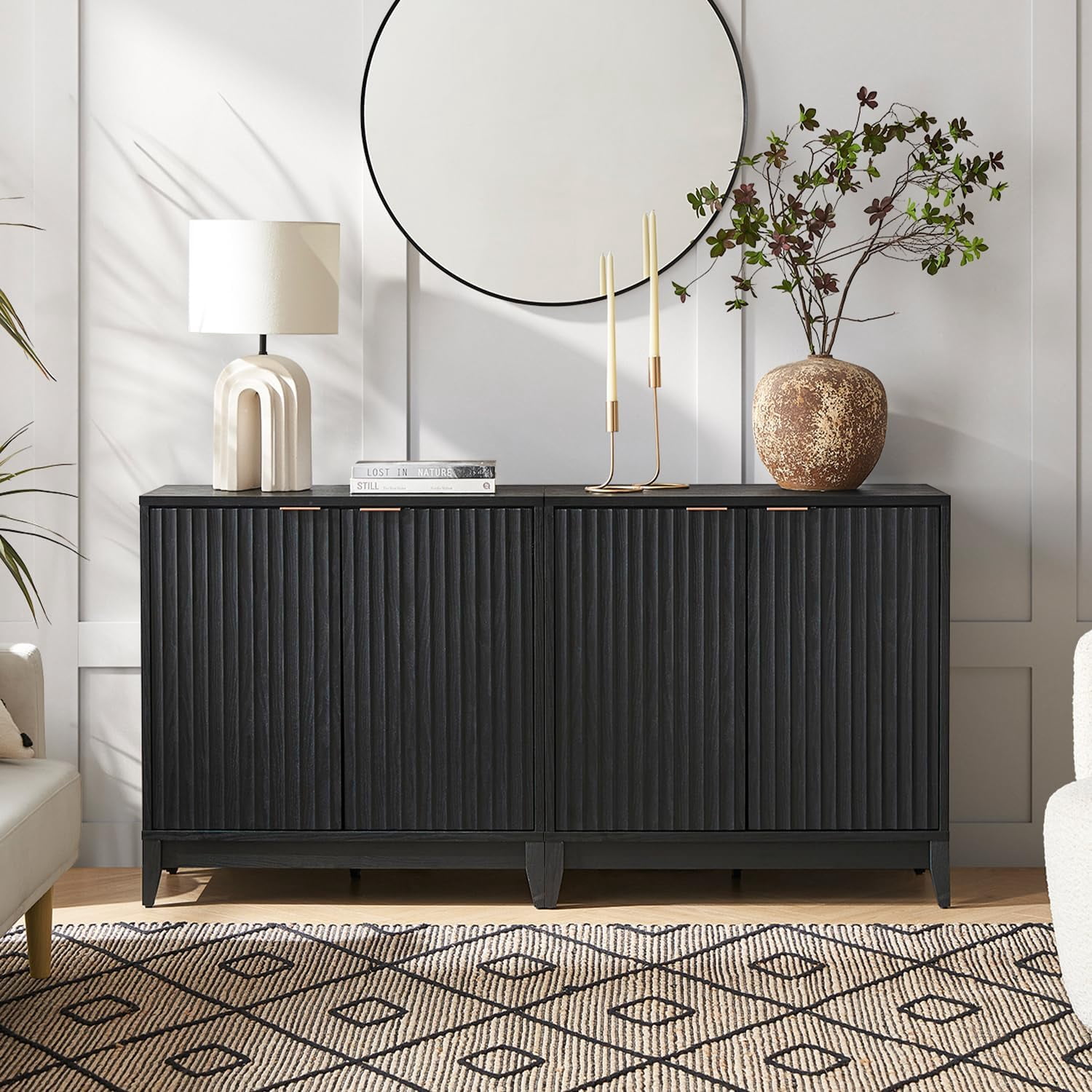 mopio Brooklyn Black Oak Storage Cabinet, Modern Farmhouse Entryway Accent Cabinet for Living Room