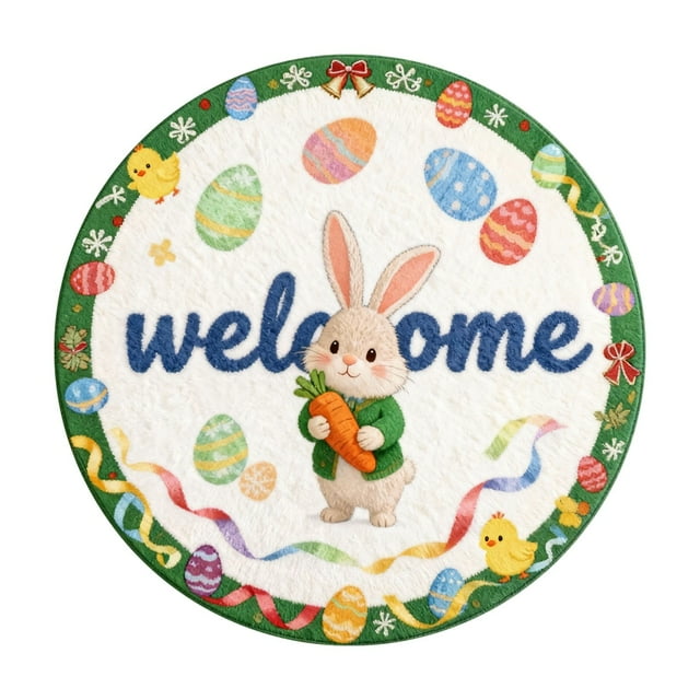 Round Easter Bunny Shaped Welcome Mat 2026 Easter Absorbent Non And Durable Mat Round Easter Rug Sizes 40CM/60CM/80CM Throw Blanket Tan Light Throw Blanket through Blanket Area Rugs 8x5 Blanket Small