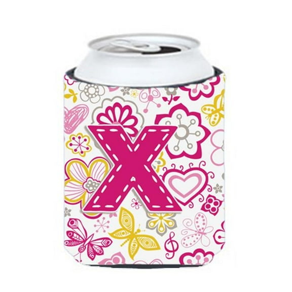 Letter X Flowers And Butterflies Pink Can & Bottle Hugger