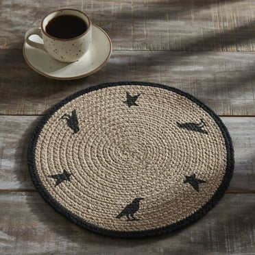 VHC Brands Braided Cotton Raven Harvest Stencil Trivet 12, Decorative Fall Pot Holder, Hot Pad, Kitchen Table Decor for Fall and Thanksgiving
