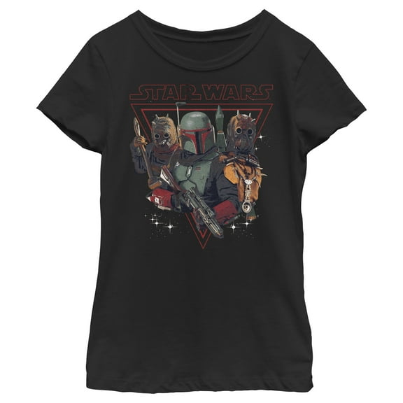 Girl's Star Wars: The Book of Boba Fett Tusken Raiders and Boba Bounty Hunters Graphic Tee Black X Small