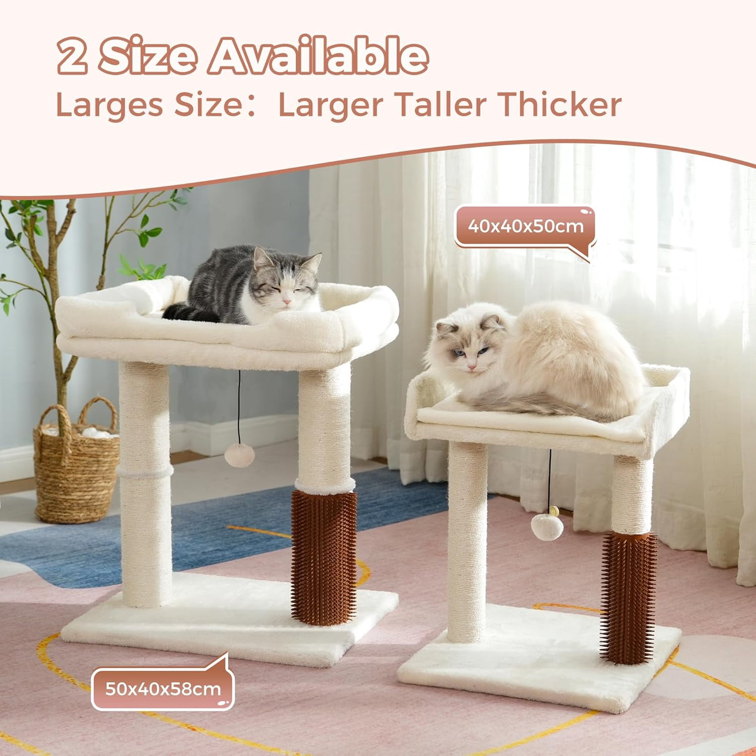 Cat Tree Tower for Large Cats Cat Scratching Post with Cat Self Groomer,Top Bed, Thick Scratch Post Danging Ball Great for Indoor Cats