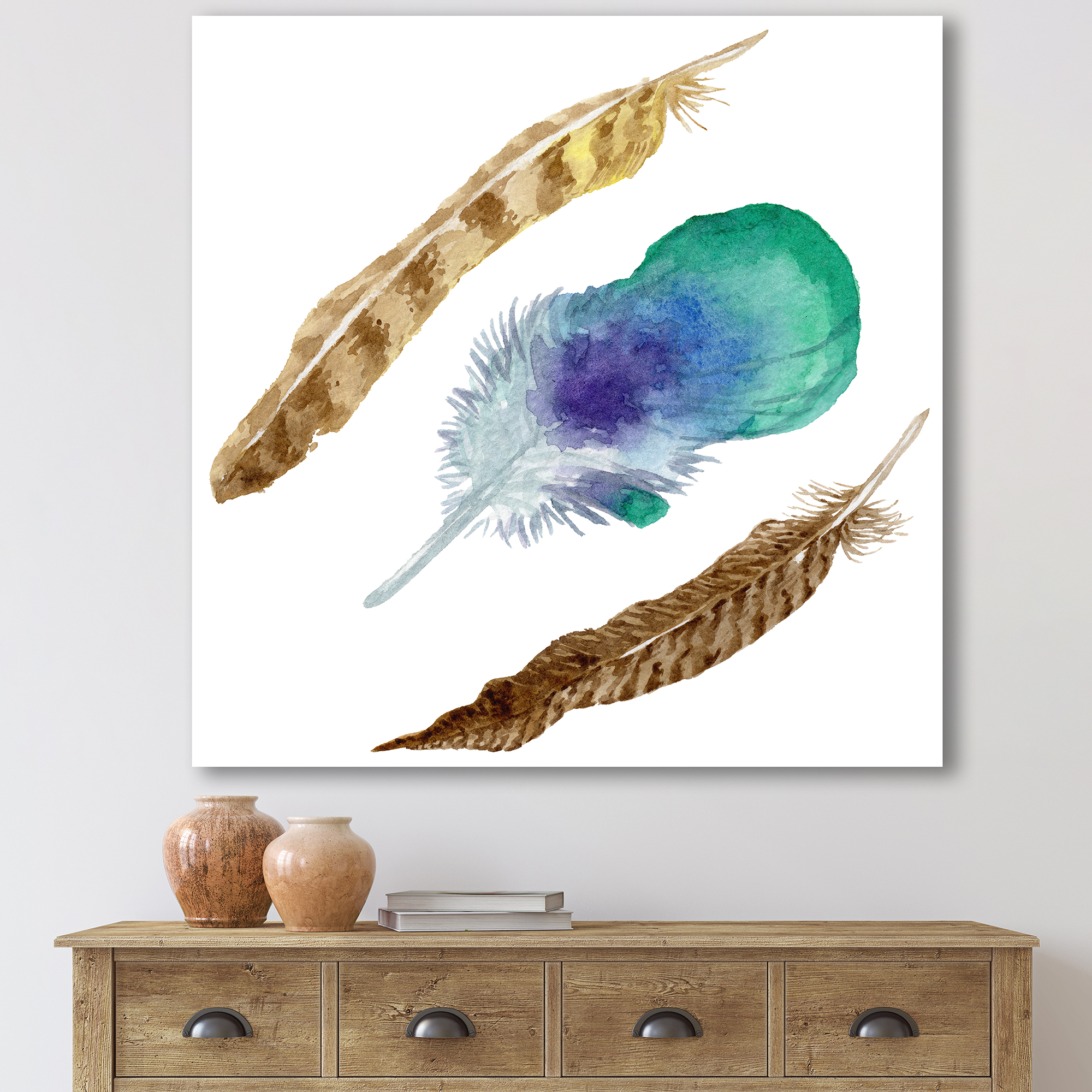 Designart ' Abstract Bird Feather From Wing Isolated ' Bohemian & Eclectic Canvas Wall Art Print