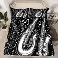 thumbnail image 1 of Music Queen Bed Sheets Retro Saxophone Instrument Fitted Sheet,Adults Woman Men Music Notes Sheets for Kids Boys Girls Jazz Saxophone Musical Bed Set,Black(No Top Sheet), 1 of 6
