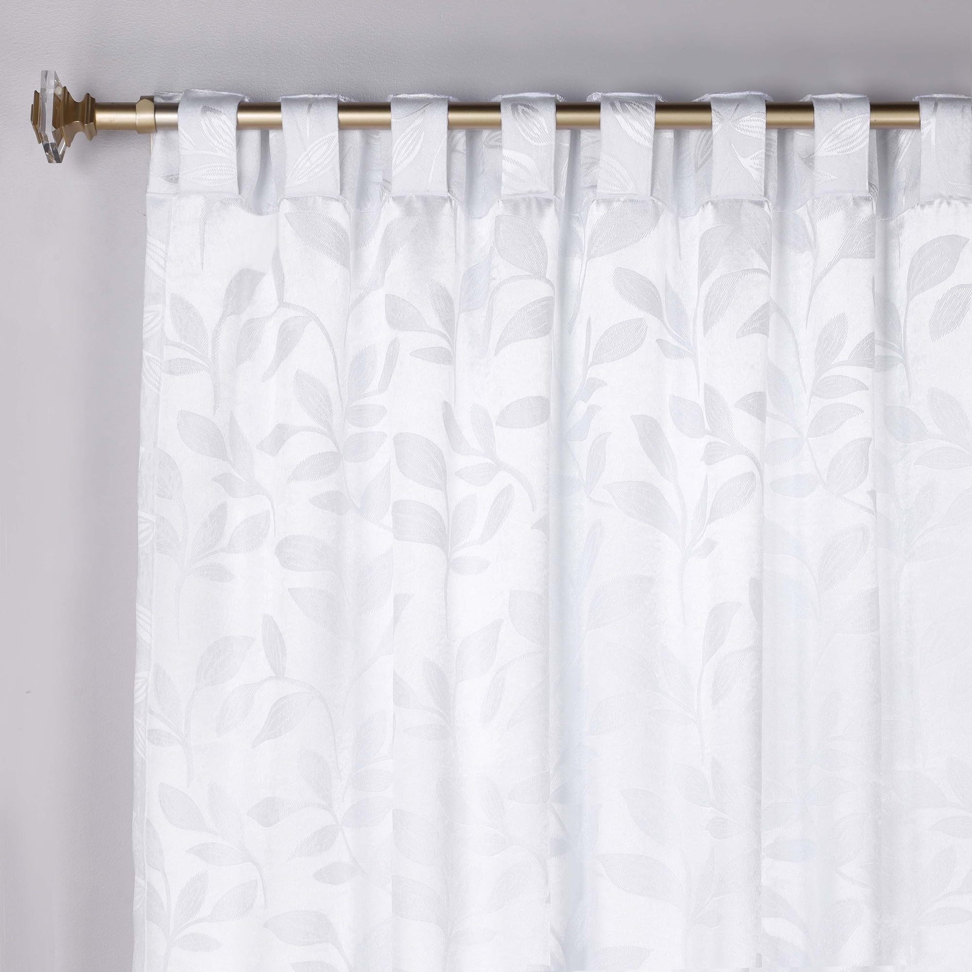 Superior Blackout Leaves Back Tab Curtains Set of 2, Light Filtering Curtain Panel Set, White-White, 52"W x 96"L