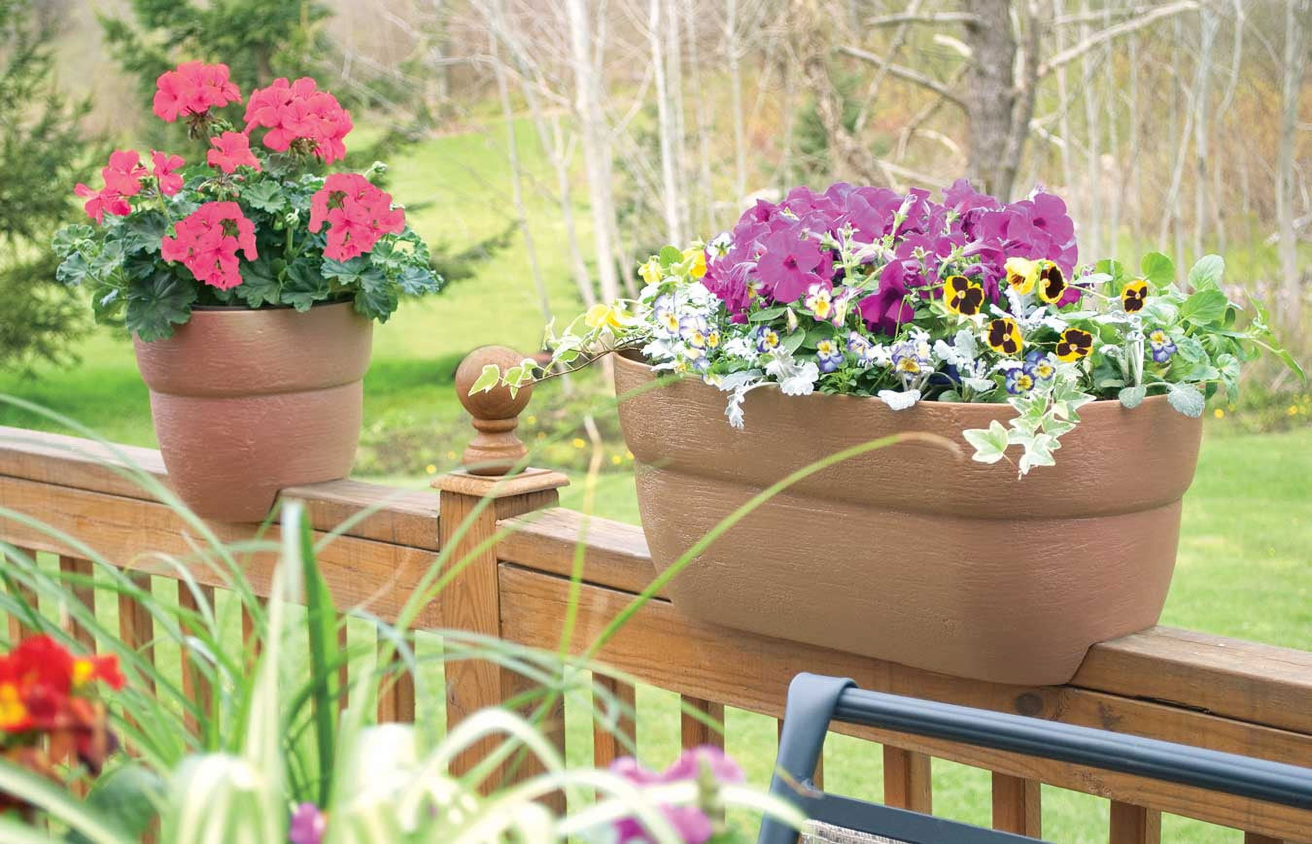Bloomers Rail Picker Self-Watering Rail Planter Grow Box – 24" Weatherproof Resin Planter– Brown
