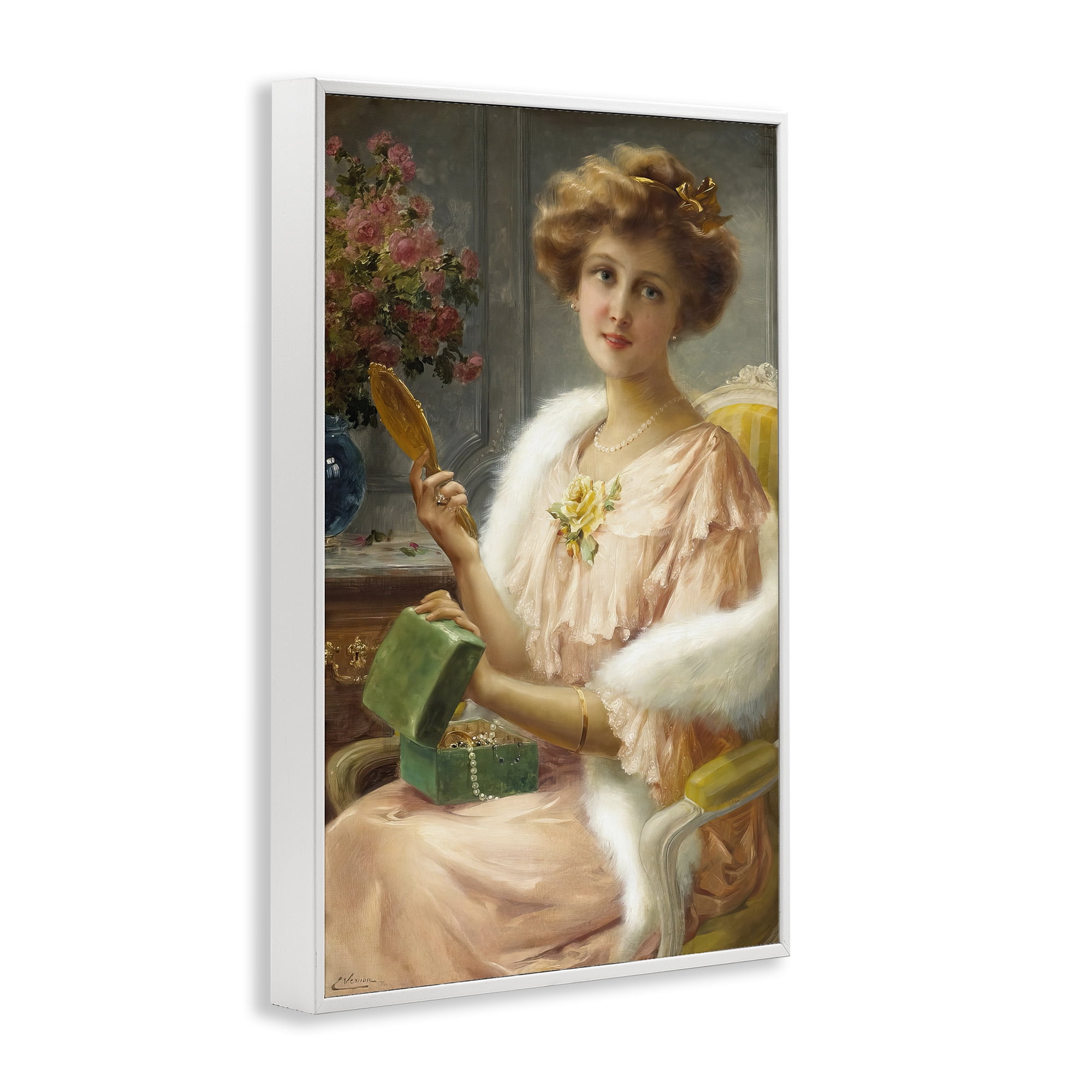 Stupell Industries Young Lady with Mirror White Framed Giclee Art, design by Tina LeCour
