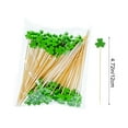 thumbnail image 3 of Seleccións desechables de cócteles de bambú | Brochetas de fruta trébol de 12 cm • Palillos de madera verde • Tenedores para aperitivos para sándwiches de fiesta • Pack de 100 a granel, 3 of 6