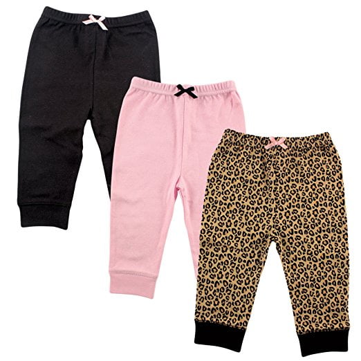 Luvable Friends Baby Girl Pants with Tapered Cuff, 3Pack