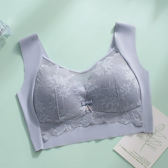 AJGRHE Women Wirefree Lounge Bra Seamless Lace Bandeau Bra for Support and Shaping Comfortable Fixed Cup Wireless Design XL Light Blue