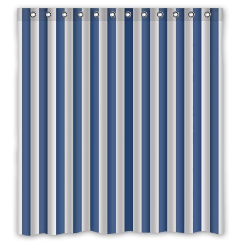 HelloDecor Navy Blue and White Vertical Stripe Shower Curtain Polyester Fabric Bathroom