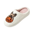 thumbnail image 4 of GrmtClth Comfort Fleece Lined House Slippers Cartoon Dog Pumpkin Pattern Soft Closed Toe Anti-Slip Sole Bedroom Slippers White 44(US/10.5), 4 of 6