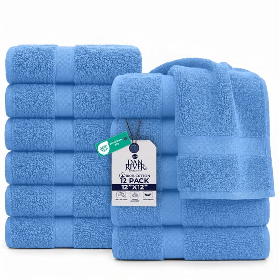 Dan River Washcloth for Face 12 pack Soft Absorbent and Quick Drying Durable Cotton Face Towel - Medium Blue