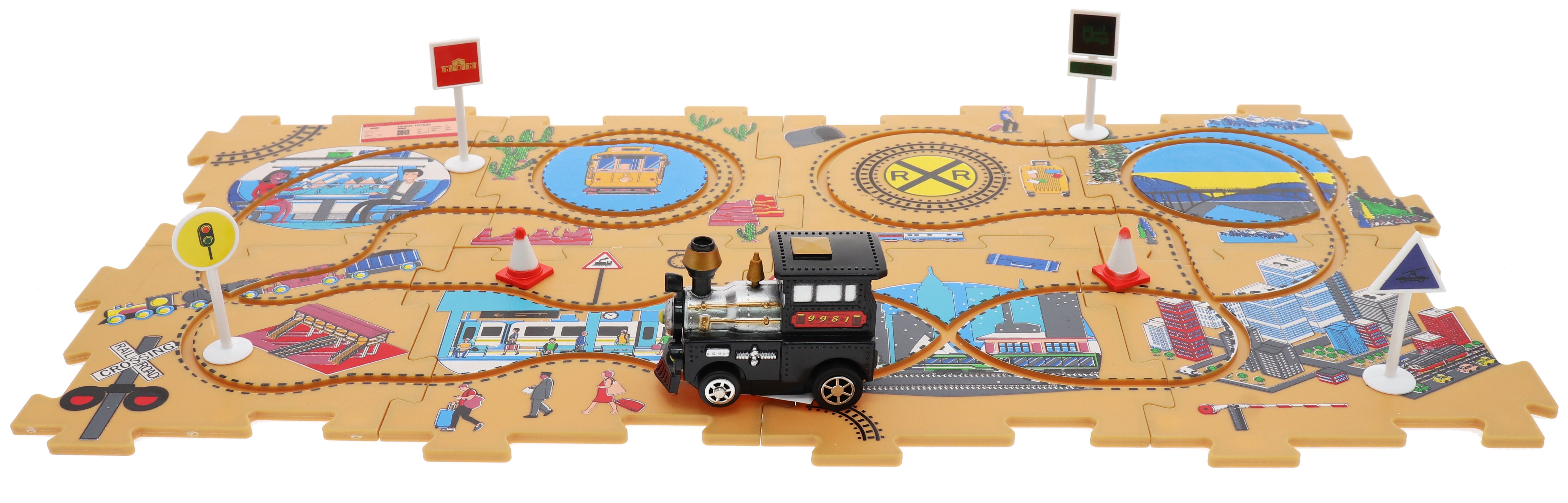 Train Puzzle Track Play Set Battery Operated Vehicle Interchangeable