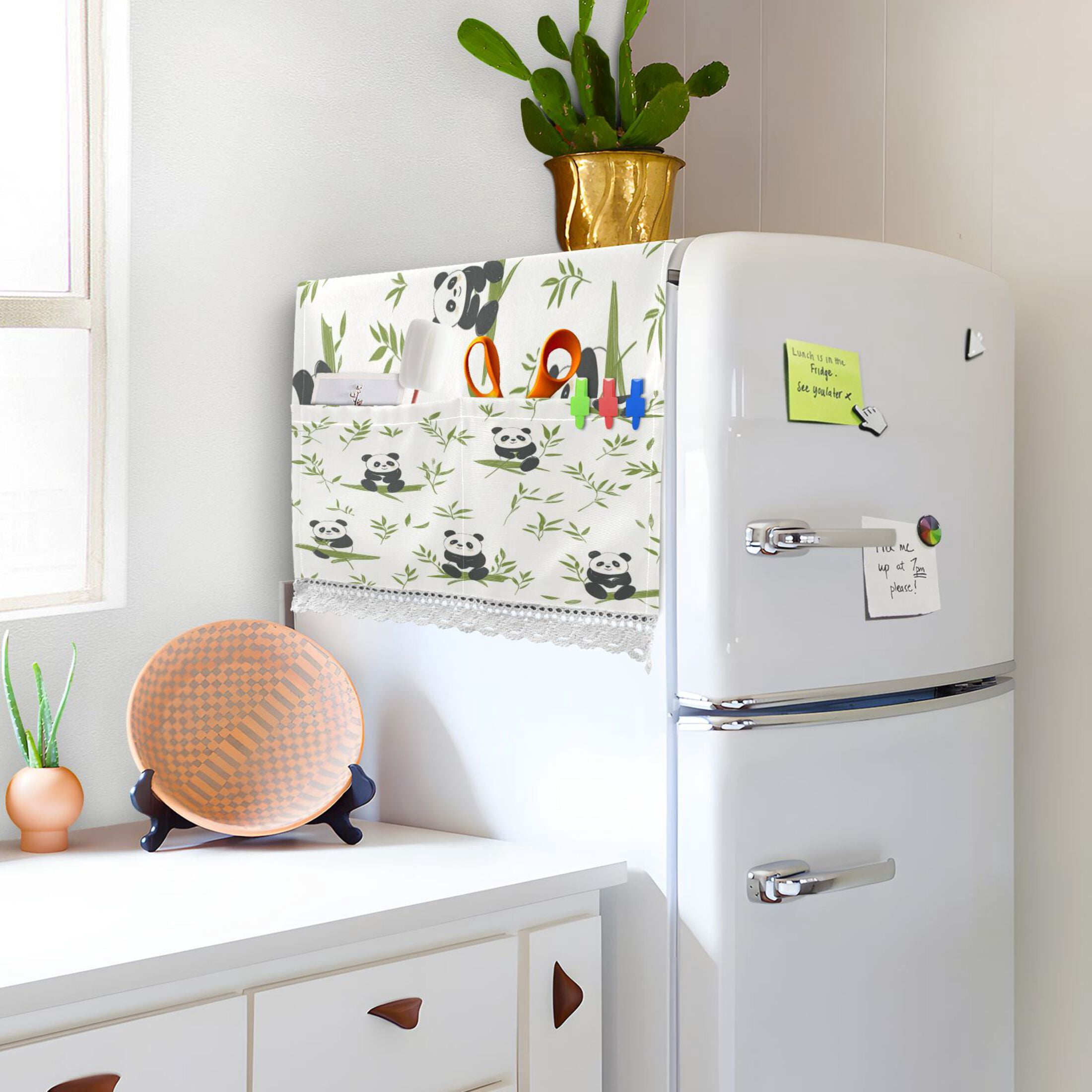 Lovely Panda with BambooWasher and Dryer Covers Dust-Proof and Oil Resistant Fridge Cover with 4 Storage Pockets Washing Machine Top Cover for Laundry Kitchen Home 51.2 x 22 In