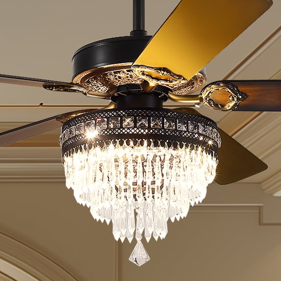 BayDay 62" Crystal Ceiling Fan with Lights, Remote Control, Noiseless DC Motor, Energy-Efficient, Retro/Farmhouse Style, Timer, Adjustable Speed for Living Room, Bedroom, Dining Room, Modern Fan