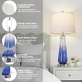 thumbnail image 7 of Set of 2 Modern Glass Table Lamps, 27.5" Navy Blue Bedside Lamps with Touch Control, 3-Way Dimmable, USB A+C Ports, White Fabric Shade for Living Room & Bedroom Decor, 7 of 7