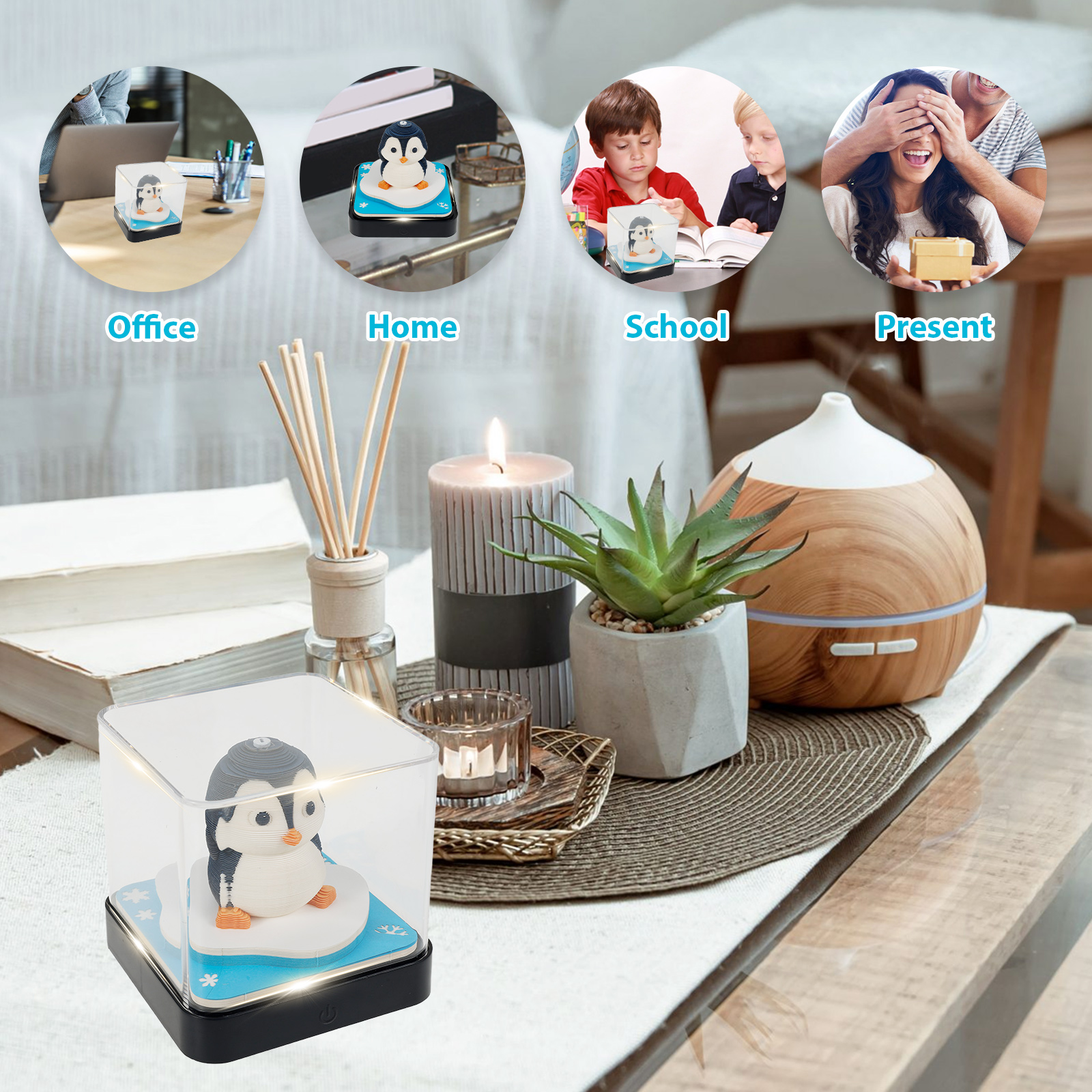 3D Calendar 2026 with LED Light Tear Away Paper Art Notepad Desk Time Piece Calendar with Acrylic Box Creative Present