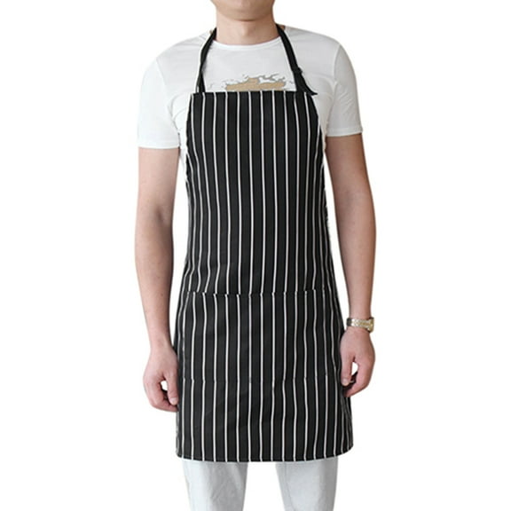 Opolski Adjustable Adult Black Stripe Bib Apron With 2 Pockets Chef Waiter Kitchen Cook