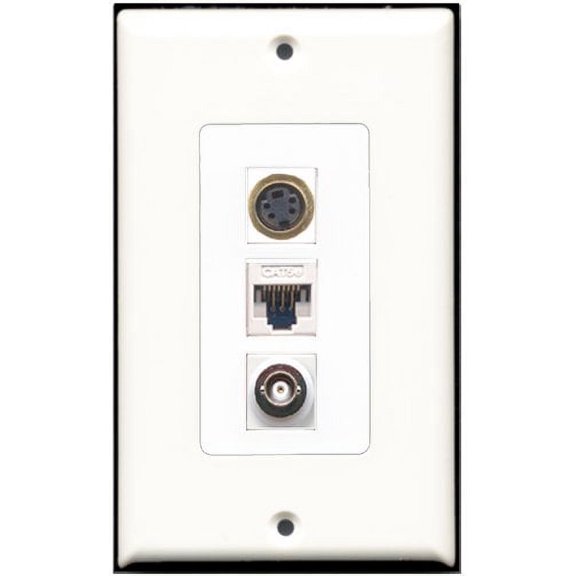 RiteAV - 1 Port S-Video 1 BNC 1 Cat5e Ethernet White Wall Plate Decorative