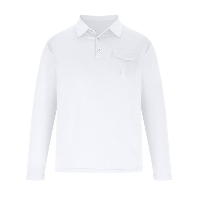 RXIRUCGD Mode Hommes Décontracté Haut Uni Manches Longues Col Rabattu Blouse Chemise, Blanc, Taille : L