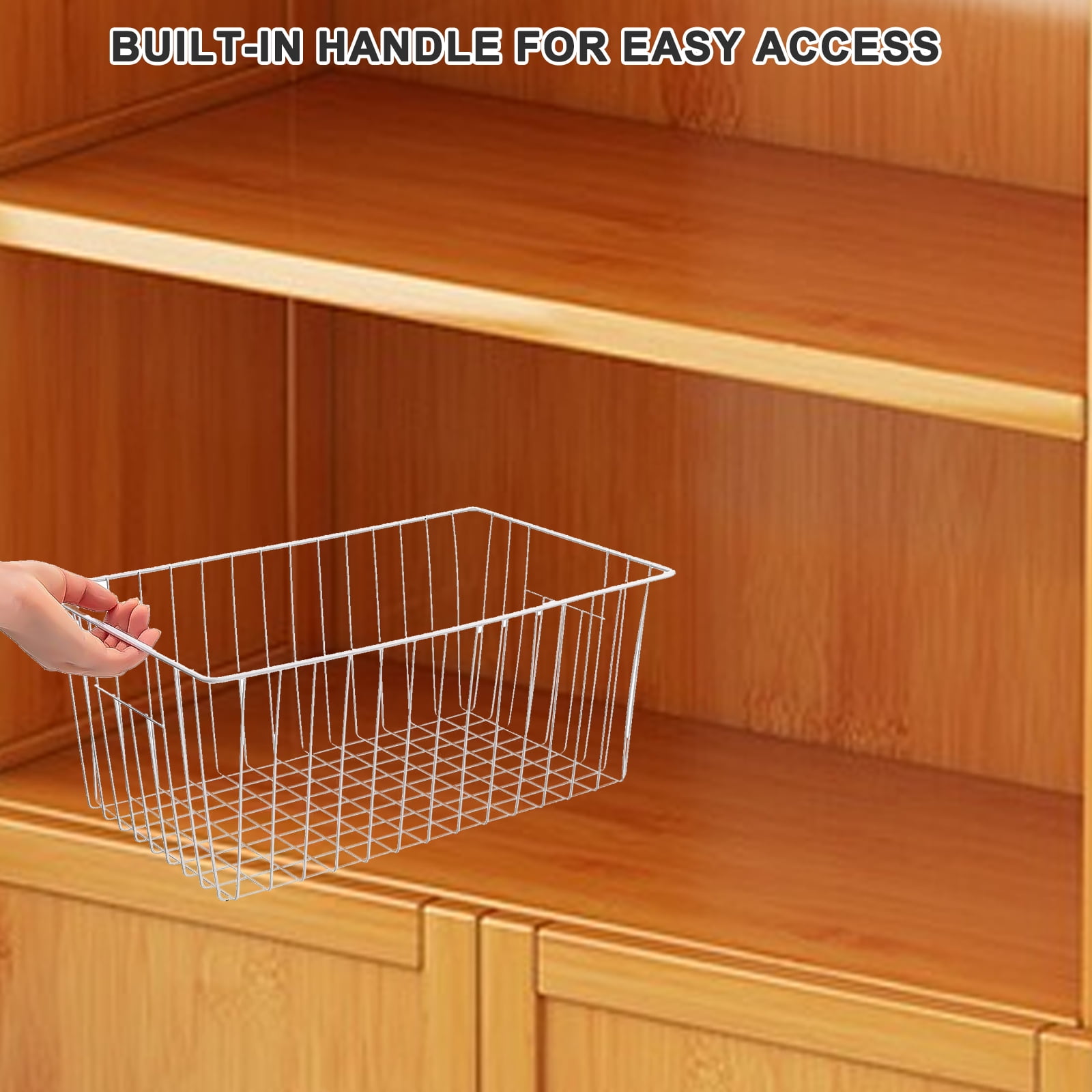 VEGCOO 4-Pack Wire Freezer Basket + 4-Pack Liner with Built-in Handles, Organizer for Kitchen Cabinets, Pantry, Freezer, Office, Bathroom Storage (11*8.7*4.7 inches)