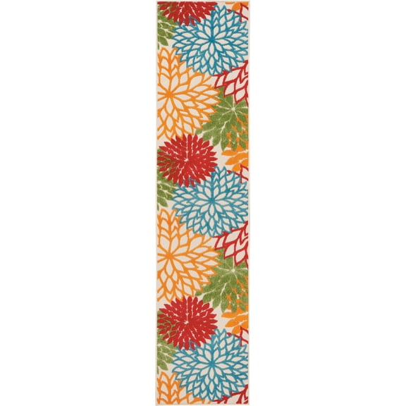 2â€™ x 12â€™ Green Floral Indoor Outdoor Runner Rug