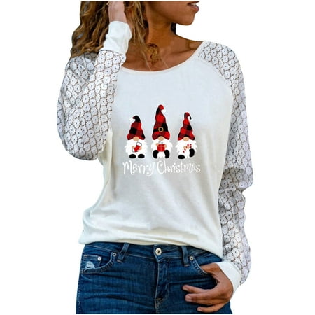 

jsaierl Womens Christmas Shirts Long Sleeve Gnomes Graphic Top Funny Crewneck Sweatshirt Tunic Pullover Womens Fall Fashion 2022