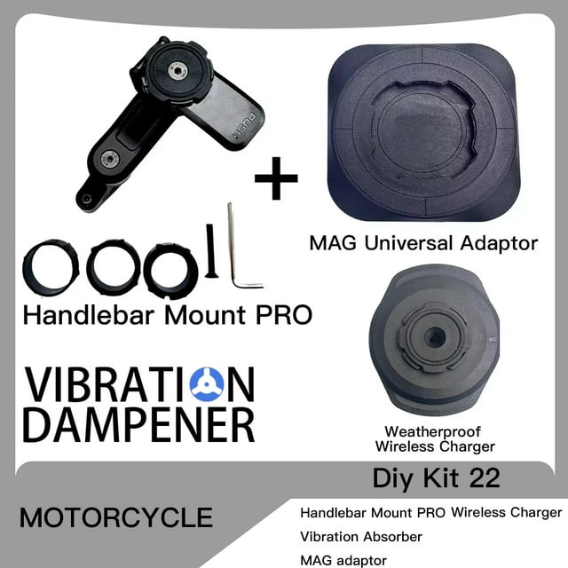 Motorcycle Handlebar Clamp Stem Fork Mount PRO Holder Phone Mount Vibration Dampener MAG Universal Adaptors Wireless Charger