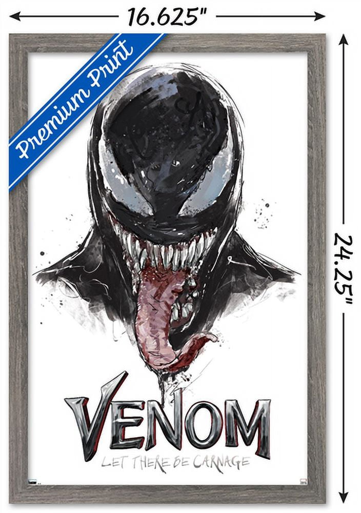 Marvel Venom: Let There be Carnage - Illustration with Tongue Wall Poster, 14.725" x 22.375", Framed