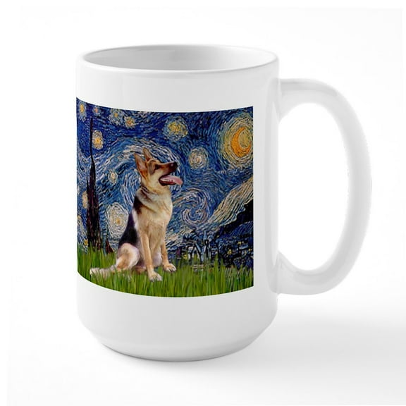 CafePress - Starry Night & German Shepherd 1 Large Mug - 15 oz Ceramic Large White Novelty Mug
